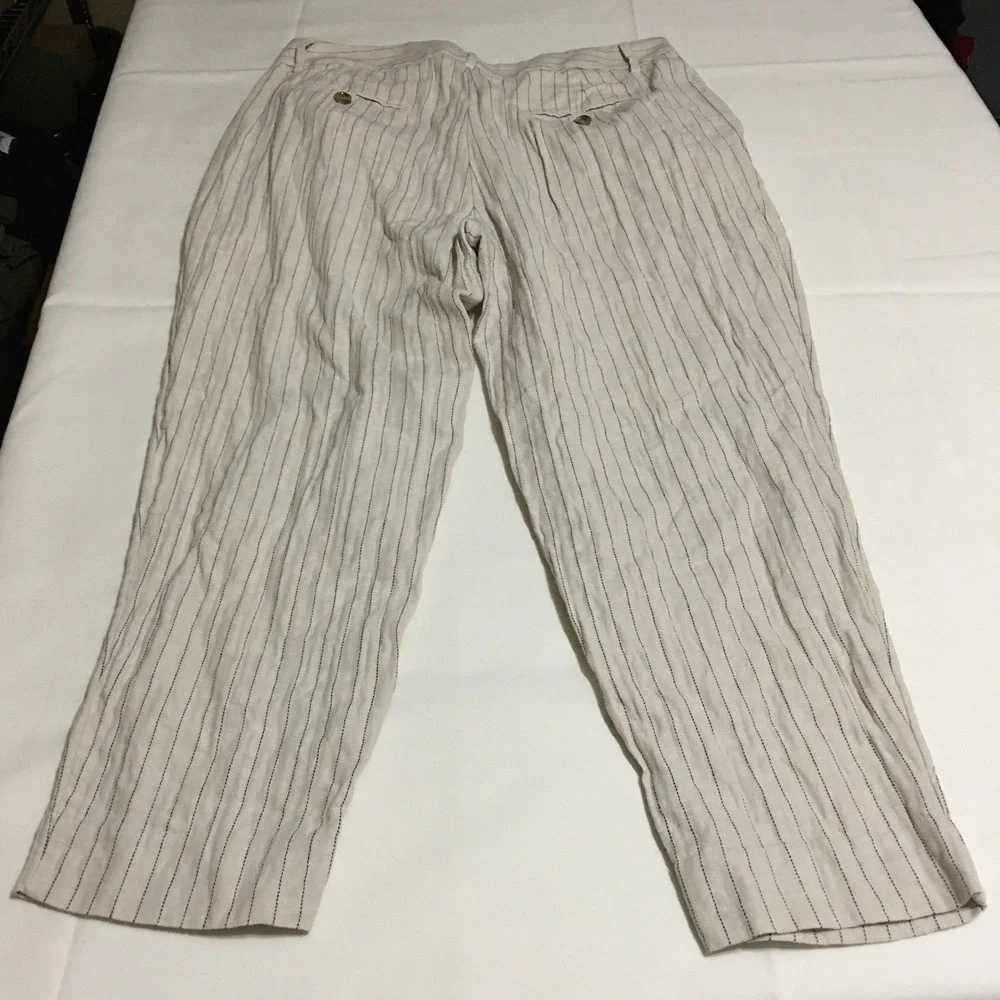 Banana Republic Linen Blend Trousers Womens Size 14 Beige Striped Pleated